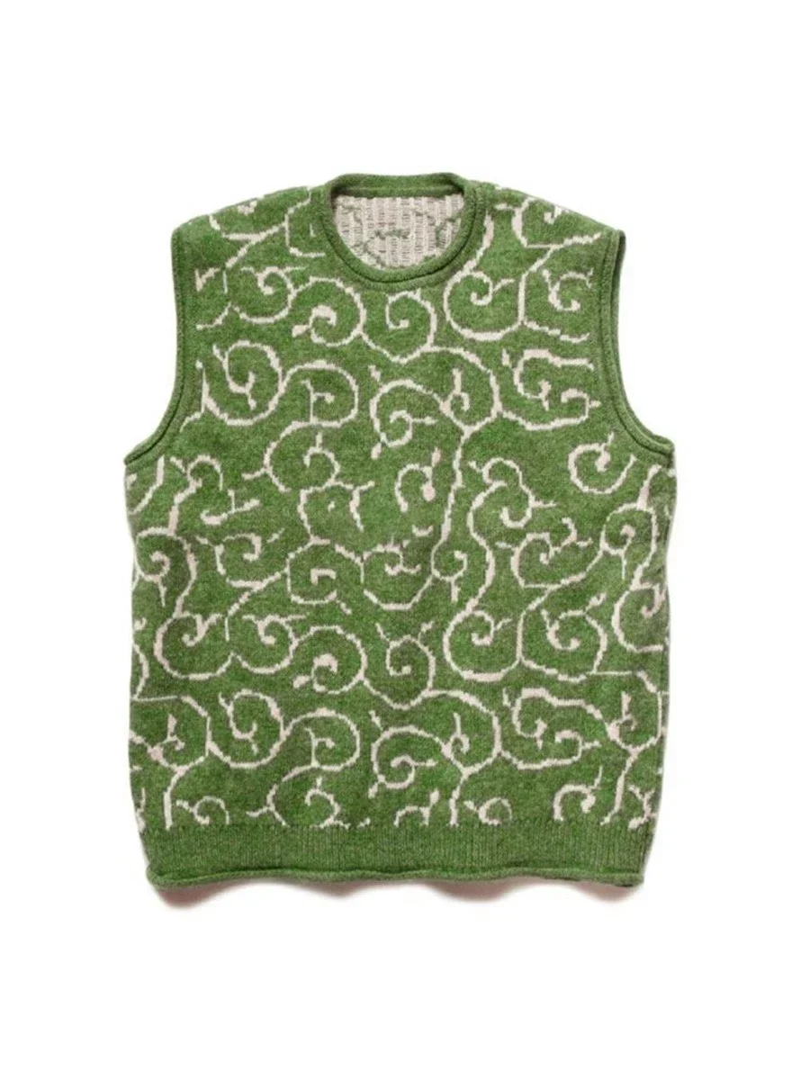 Japanese Retro Kapital Vintage Hirata Knitted Sweater Blue Tang Patterned Vest New Style