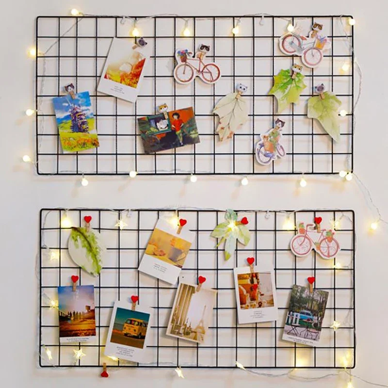 Home Wall Decoration DIY Art Iron Grid Decor Photo Frame Postcards Storage Wall Art Display Storage Rack Holder Shelf Organizer