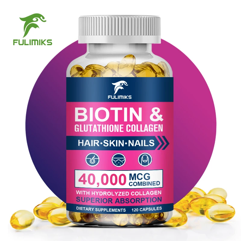 Biotin Glutathione & Collagen Capsules, Supports Healthy Hair, Skin & Nails & Energy Production, High Potency Beauty Support