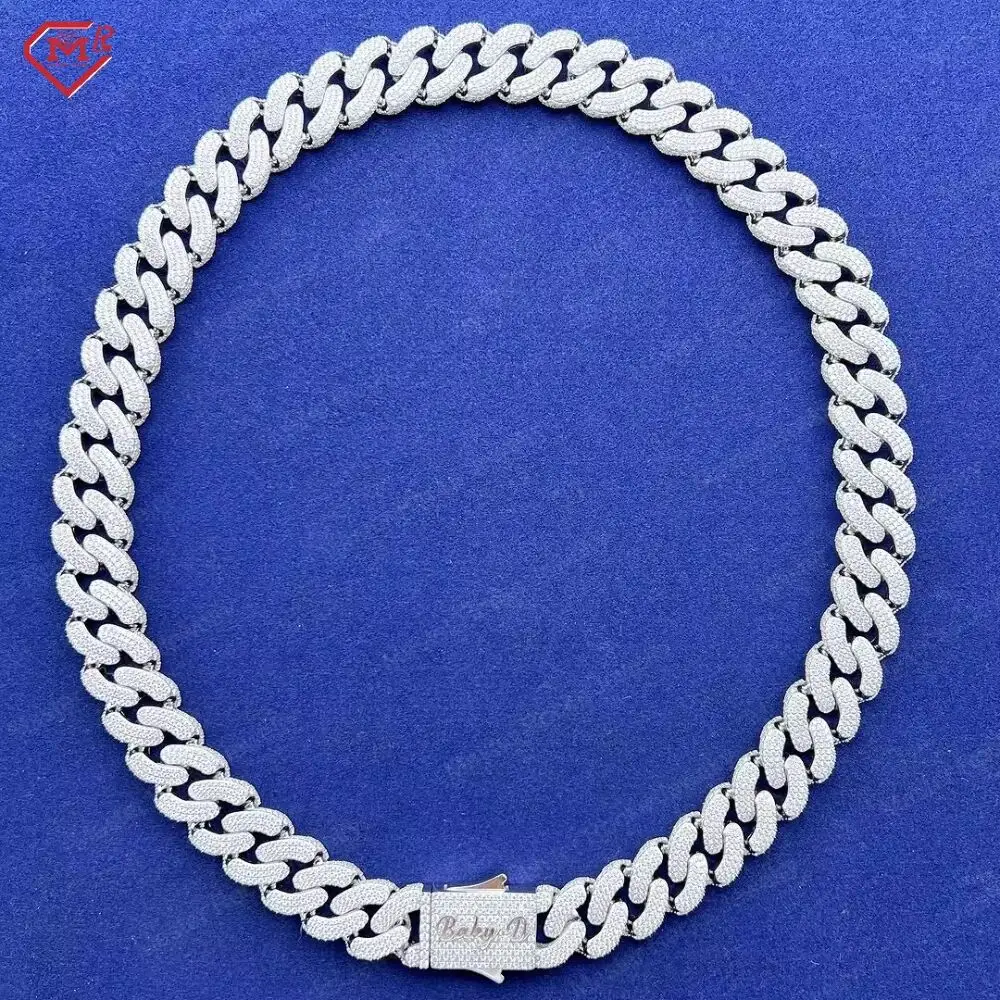 Hip Hop Cuban Chain 12mm 15mm 3 Rows 925 Silver Iced Out Custom Miami Vvs Moissanite Chain Link Cuban