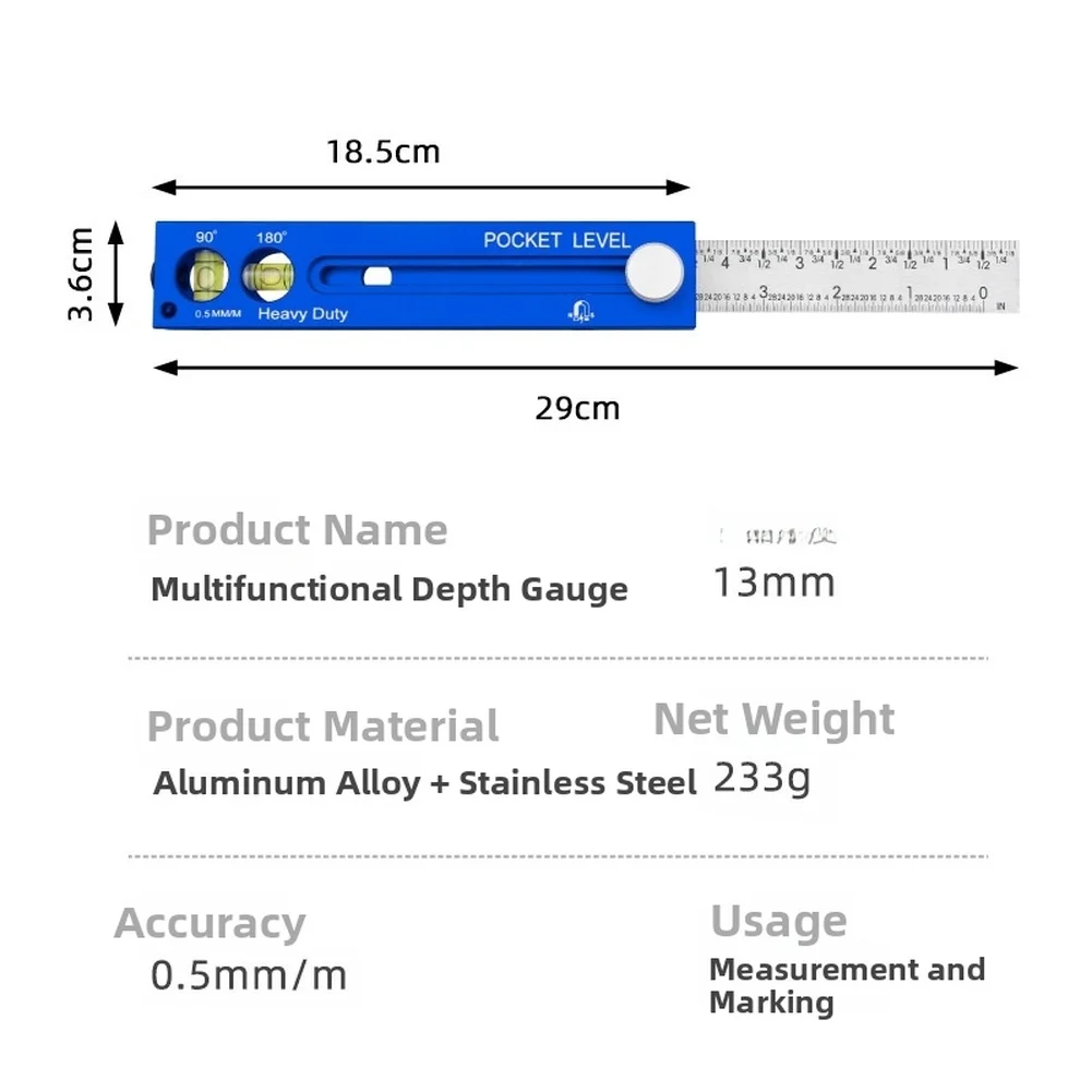 Rotatable Aluminum Marking Ruler With Dual Scales And Level Bubble For Woodworking Carpentry Measuring Tool Portable Gadget