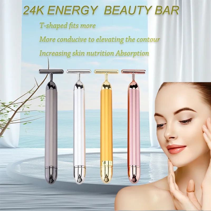 

1pcs Portable Energy Electric Beauty Bar Waterproof 24K Gold Pulse Firming Massager Roller Facial Eye Pouch Remover Face Care