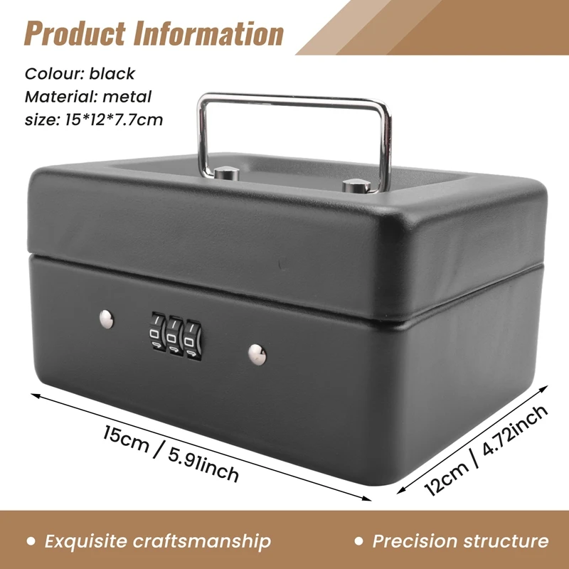 24-Stunden-Lieferung Robuste Metall-Münzbox mit feststellbarem Ablagefach – kleine Münzbox mit Zahlenschloss 15 x 12 x 7,7 cm