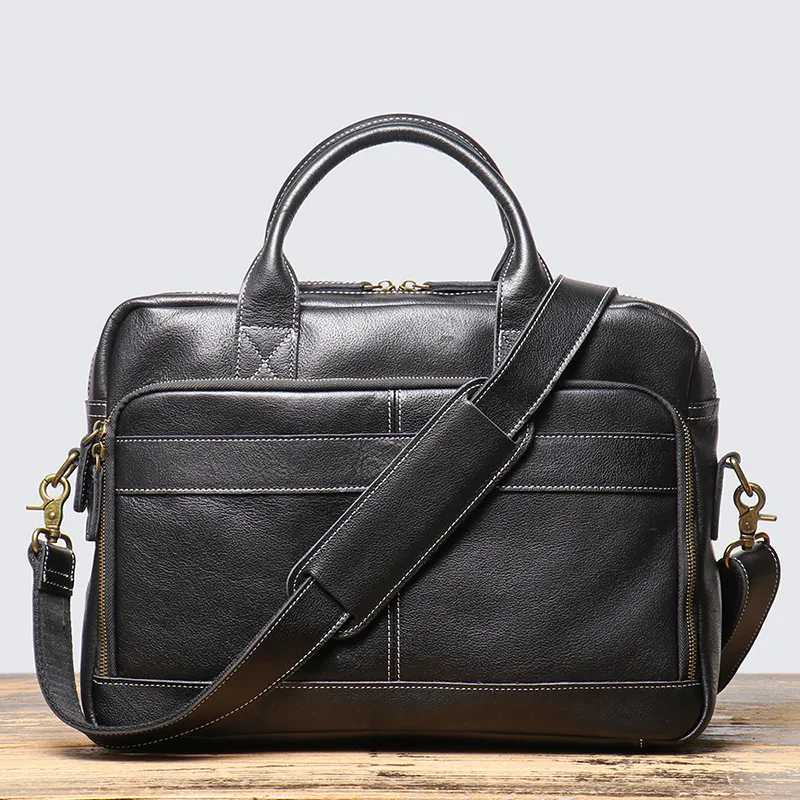 Busiess Commutig Hadheld Geuie Messenger Bag Men Leather Laptop Bag Large Capacity Sigle Shoulder Layer Cowhide Fashio Briefcase