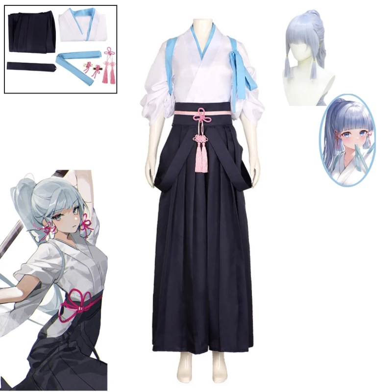 Kamisato Yaka Cosplay Kimono, Genshin, Dampak Uniformes, Top e saia, Fato Kendo, Fantasia de Halloween