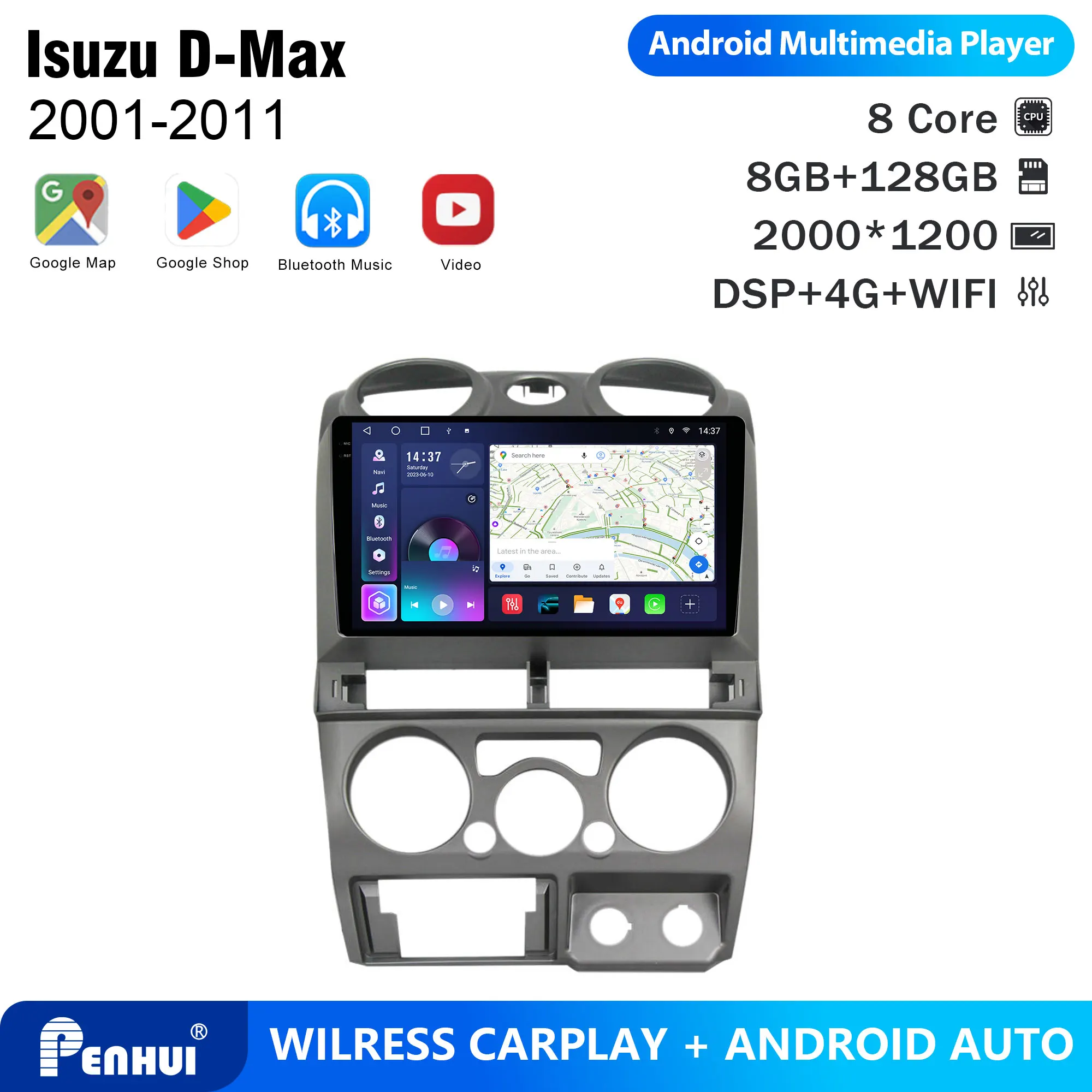 Penhui For Isuzu D-Max 2001-2011 Android Car DVD Player 2Din 9'' Touchscreen DSP Bluetooth Video Multimedia System