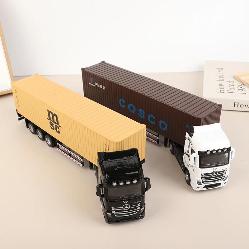 1:36 Diecast Alloy Truck Head Model Toy Container Truck Pull Back With Light Engineering Transport Vehicle Boy Toys For Children