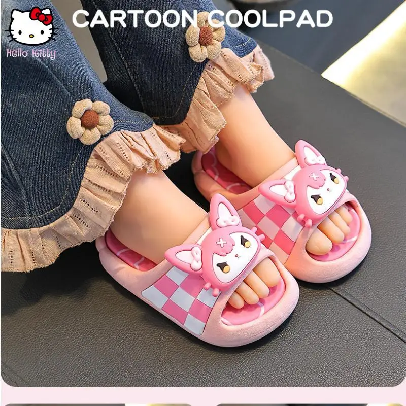 

Sanrio Fashion Anime Cartoon New Kids Slippers Kuromi Girls Summer Home Hello Kitty Flat Outdoor Kawaii Comfort Soft Sandals