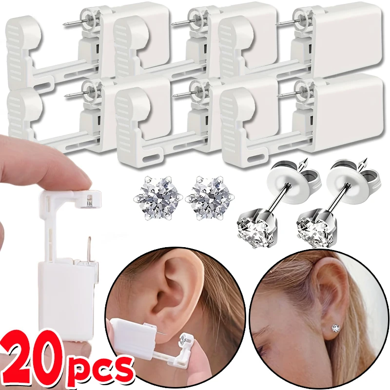 20pcs Safety Ear Piercing Gun Kit Disposable Disinfect Safety Earring Piercer Machine Studs Nose CLip Body Jewelry Piercing Tool