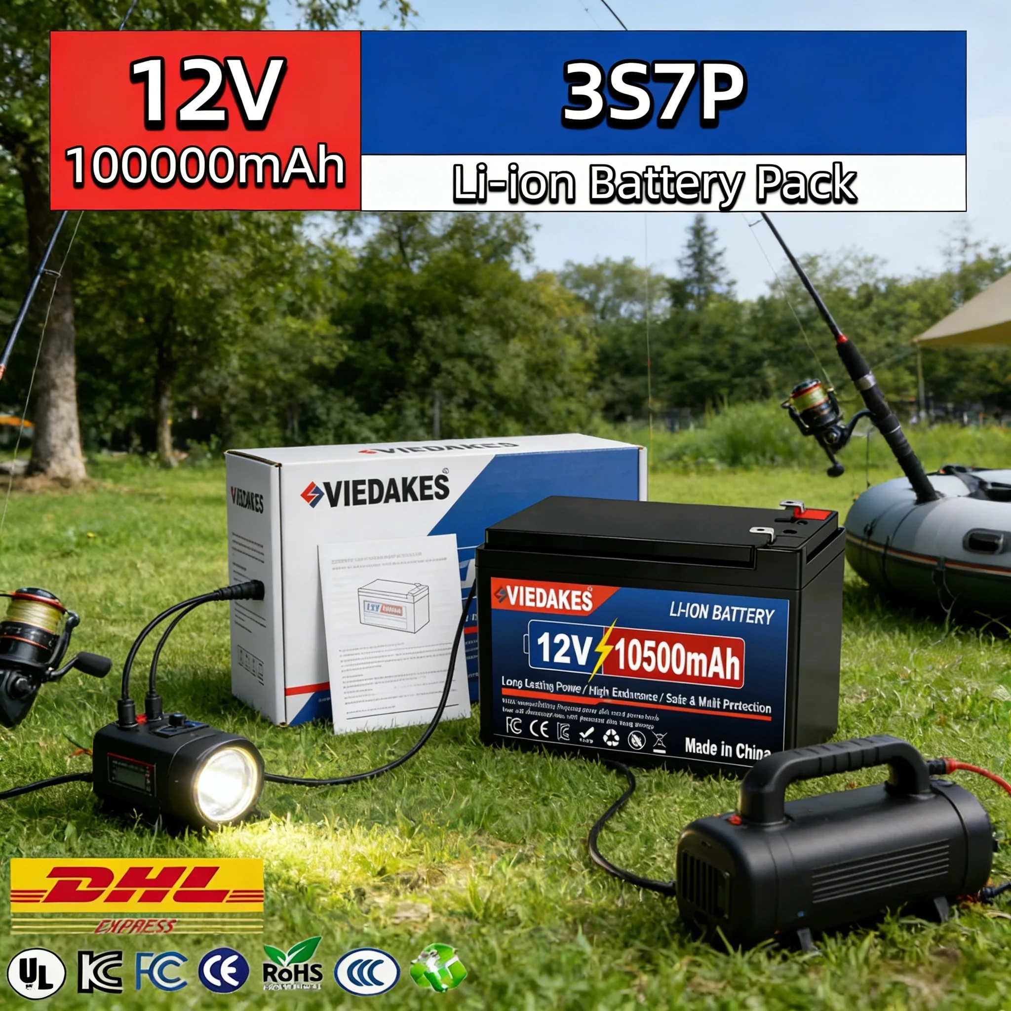 

VIEDAKES Brand New 3S7P 12V 100Ah LiFePO4 18650 Battery Pack Power Bank 4000+ Deep Cycles for Off-Grid Home Energy Storage