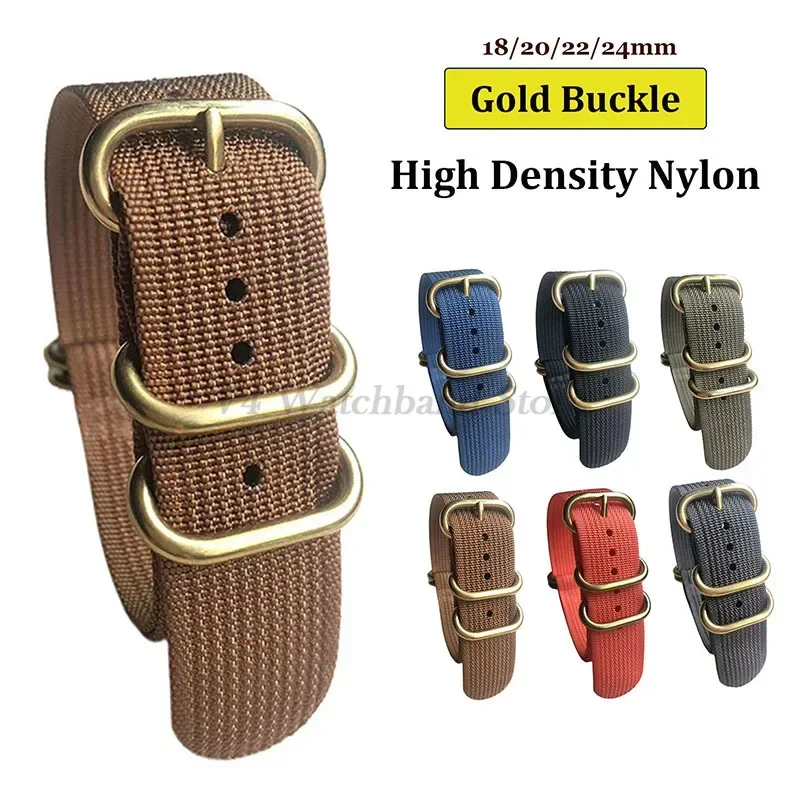 

Gold Buckle Nylon High Density Bracelet 18mm 20mm 22mm 24mm Resistant Durable Men's Watchband Replace Woven Canvas Watch Strap