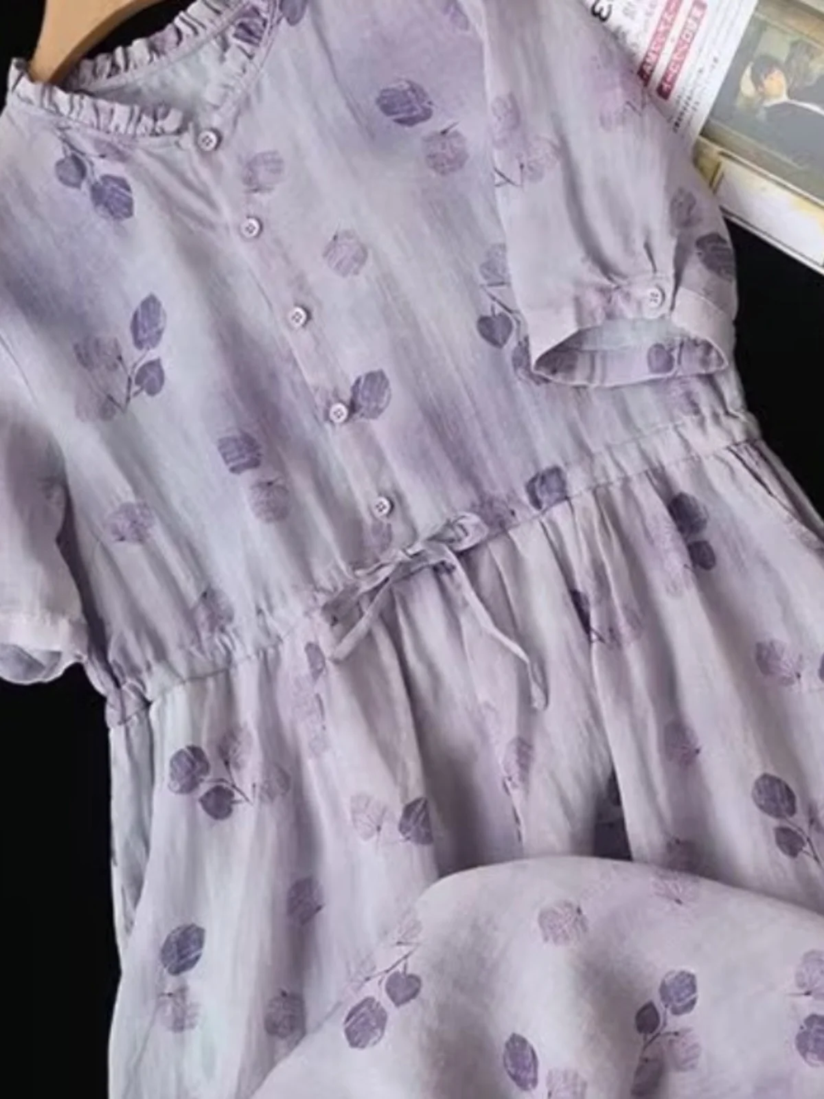 مكافحة الشيخوخة الأزهار طباعة الكتان ort Sve ميدي الدكتور الصيف فضفاض Gored Netie الخصر التخسيس ألف خط تنورة للشابات