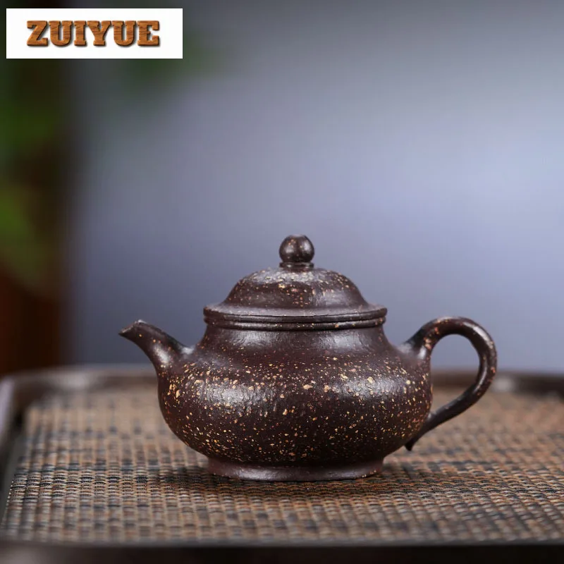 160ml Yixing Purple Clay Teapots Handmade Pan Pot Raw Ore Coarse Sand Purple Jade Gold Sand Kettle With Filter Zisha Teaset Gift