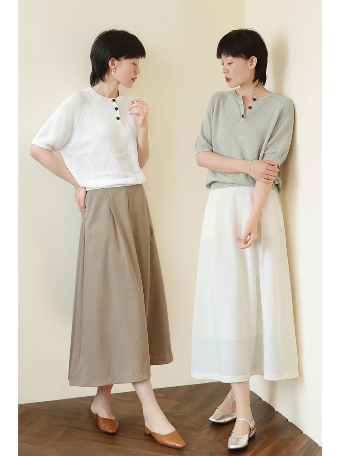 

Comfortable Breathable White Loose round Ne ort Sve Knitted irt Women's Premium Cotton Paper Yarn Summer New Top