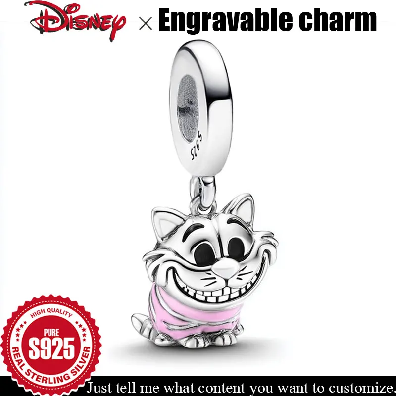 

925 Silver Charm Disney Alice in Wonderland The Cheshire Cat Customizable pendant Original Engravable Women Jewelry accessories