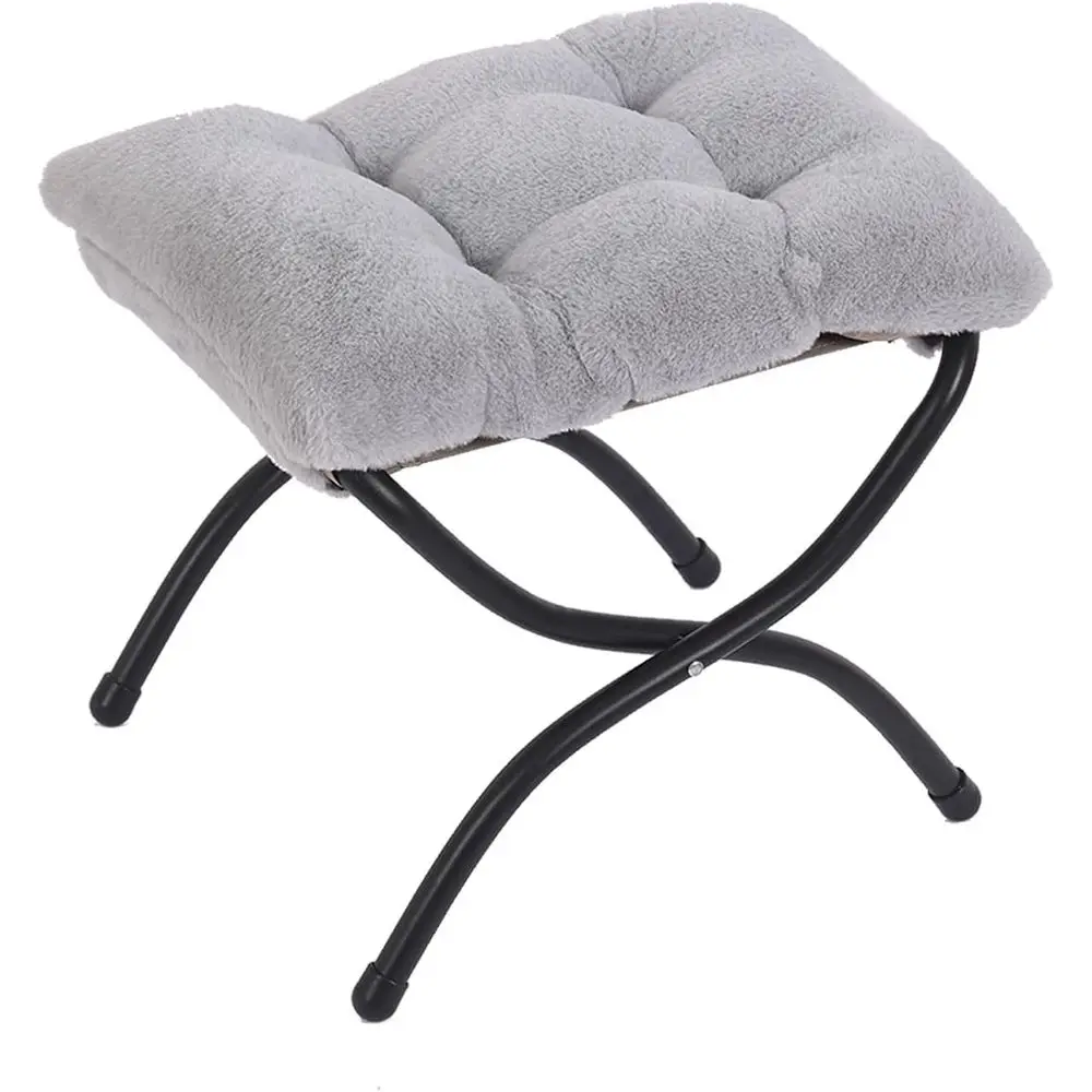 

olding oot Stool, Upholstered Small Accent Ottoman with Detachable Thick Cotton Cushion Padded Soa Stool and Metal e or Lazy Cha