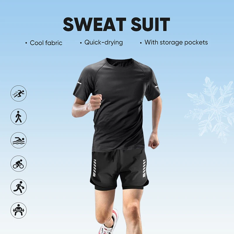 

Summer Thin Quick-Dry Short-Sleeved Running and Fitness Casual Shorts Men's Sportswear Set Outdoor Fitness Training Shorts Set