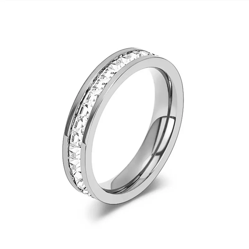 4mm Stainless Steel Stackable CZ Eternity Ring Wedding Band for Women Girl Size 3-10