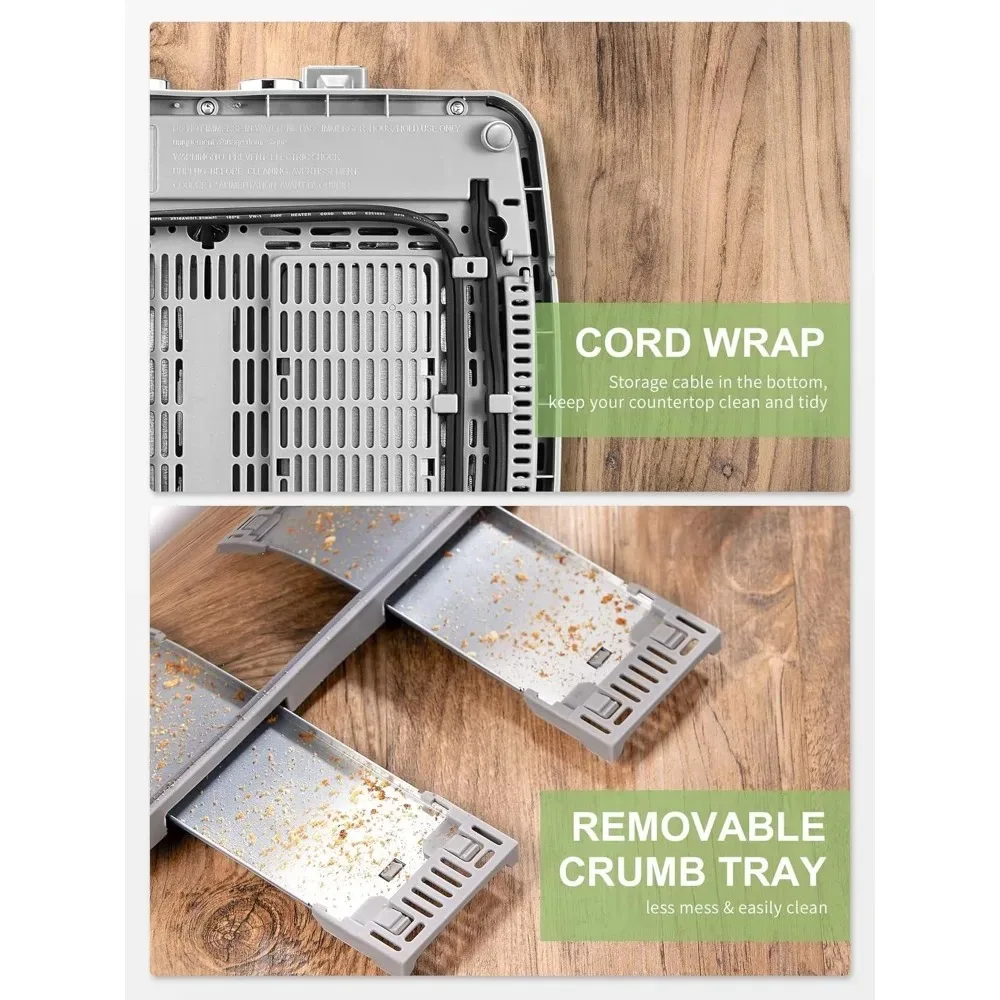 Тостер на 4 ломтика, очень широкие слоты, нержавеющая сталь с рычагом высокого подъема, лоток для удаления крошек, 7 настроек оттенка, серебро