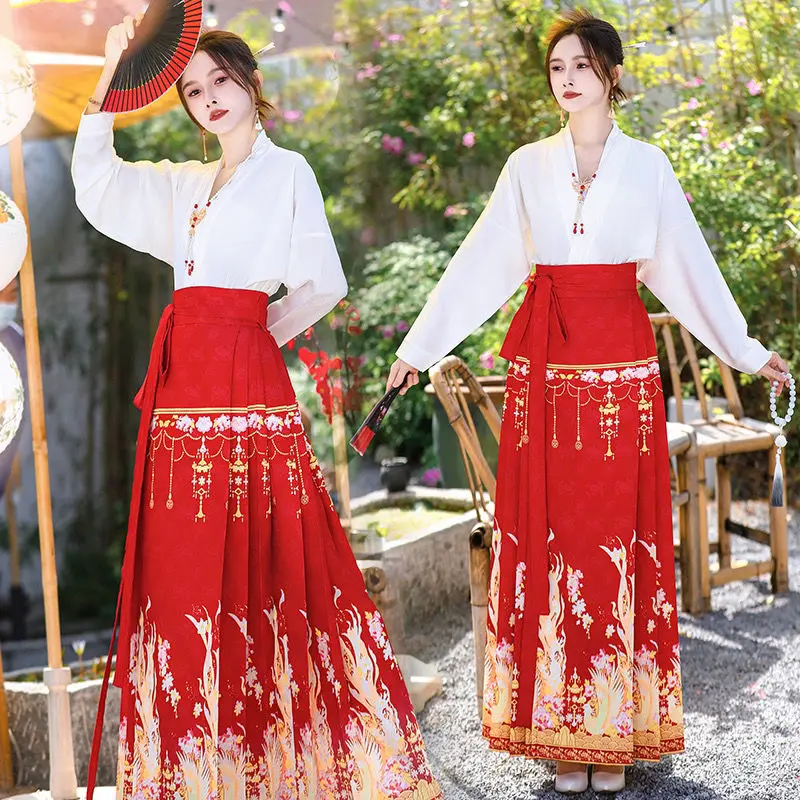 Original Hanfu Female Skirt Chinese Costume Mamianqun Ming Dynasty Horse Face Traditional Dress Vest Skirt Wedding Clothes Red