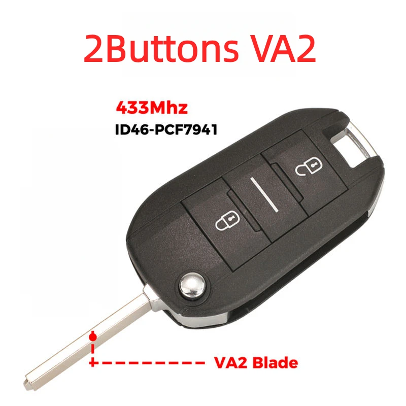 2 Buttons Folding Remote Car Key 434MHZ ID46 PCF7941A Chip For Citroen C3 C4 Cactus Hella/Peugeot 208 301 508 5008 With VA2/HU83