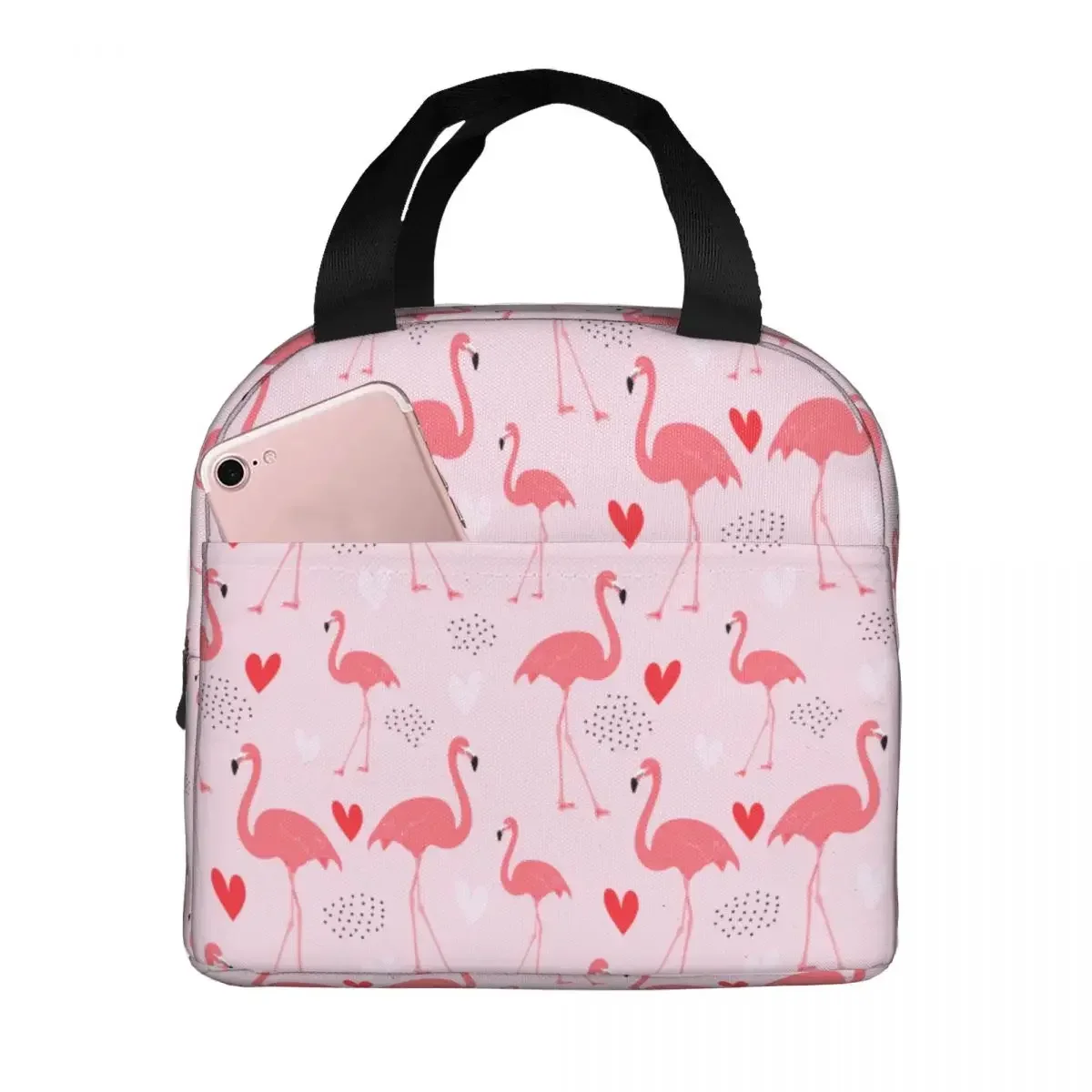 

Lunch Bag for Women Kids Flamingo Pattern Pink Insulated Cooler Portable School Oxford Lunch Box Food Bag