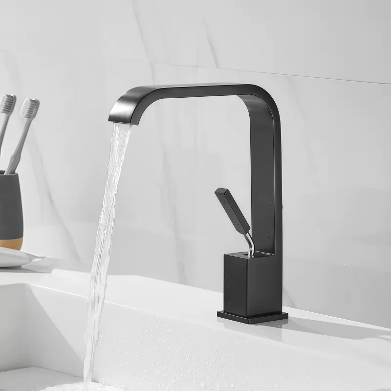 Basin Hot and Cold Water Faucet for Washbasin, Bathroom Sink, Undermount Basin, Waterfall Single Hole Faucet, L-Shaped Bend