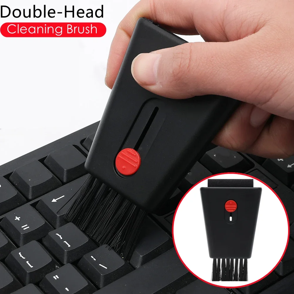 2in1 Cleaning Brush Computer Monitor Keyboard Cleaner with Screen Wipe Retractable Double Head Laptop Phone Screen Dust Remover