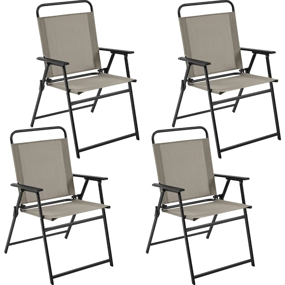 

Outdoor Patio Chairs Set of 4, Folding Patio Chairs with Metal Frame, Armrests, Portable Dining Chairs for Camping, Lawn, Garde
