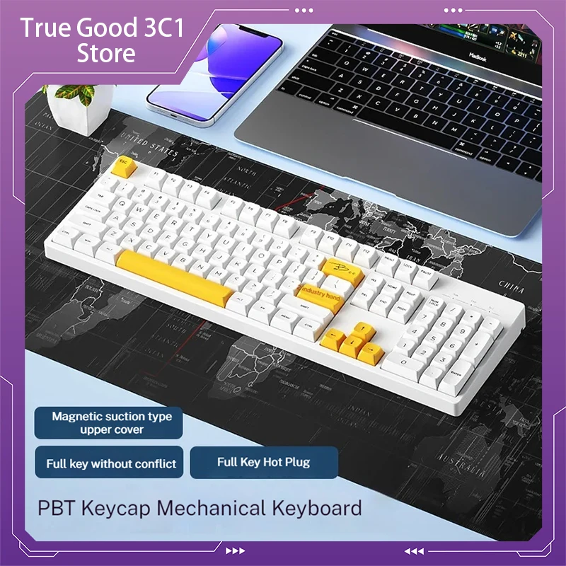 

104 Key Custom Wired Mechanical Keyboard Hot Swappable Shaft Backlight Magnetic Suction Cover Game Office Computer Peripherals