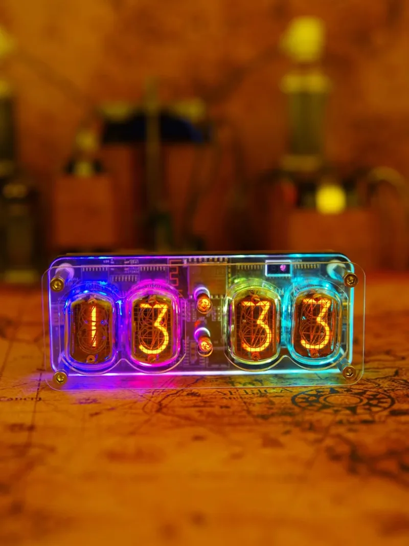 IN12 Glow Digital Clock Cyberpunk Tech Table with Computer Desktop Creative Decoration for Boyfriend