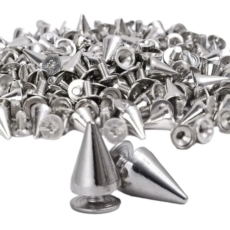 50/100/150Pcs Silver Cone Studs with Double Caps Nail Silver Rivets Punk round Cone Studs for Handmade  Decorated Craft