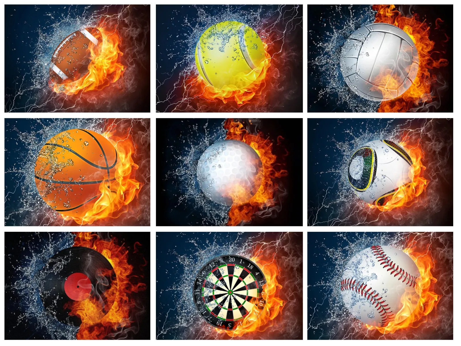 5D DIY Diamond Painting Kit Flame Basketball Football Billiards Music Full Round Embroidery Mosaic Cross Stitch Paint Art