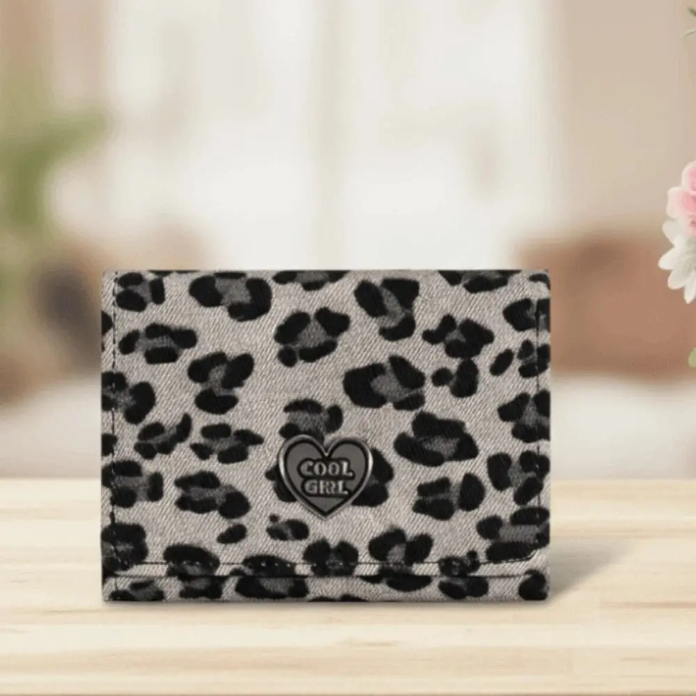 Versatile Portable Leopard Print Wallet Multiple Card Texture Short Square Purse Mini Retro PU Card Bag School