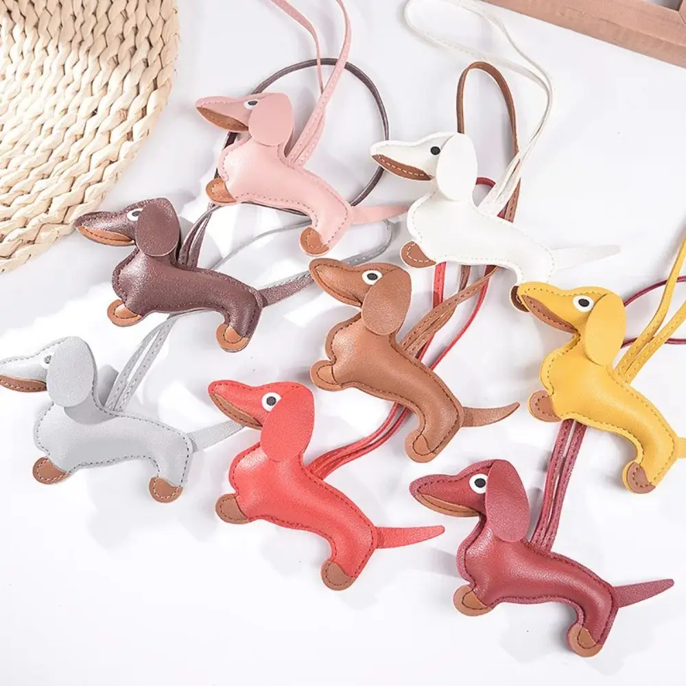 New Fashion PU Leather Dachshund  Dog Keychain Cute Animals Bag Pendant Puppy Doll Charm Key Ring Small Jewelry Gifts