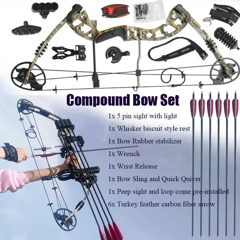 Wrist Sling Rubber Stabilizer Sight Arrow Rest Camo M125 Archery Bow and Arrow Compound Bow Set