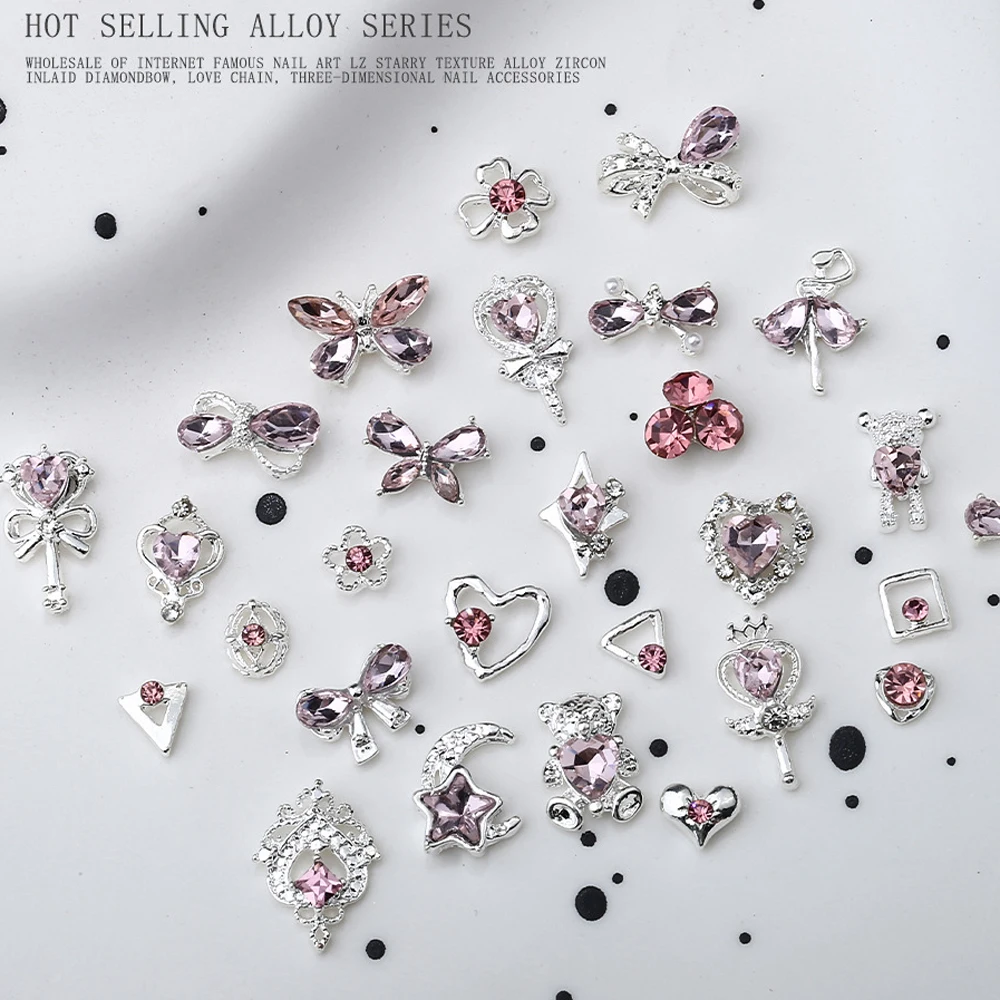10Pcs Super Sparkling Pink Diamond Nail Charms 3D Alloy Beauty Girl Warrior Magic Stick Nail Decoration Jappen DIY Nail Supplies
