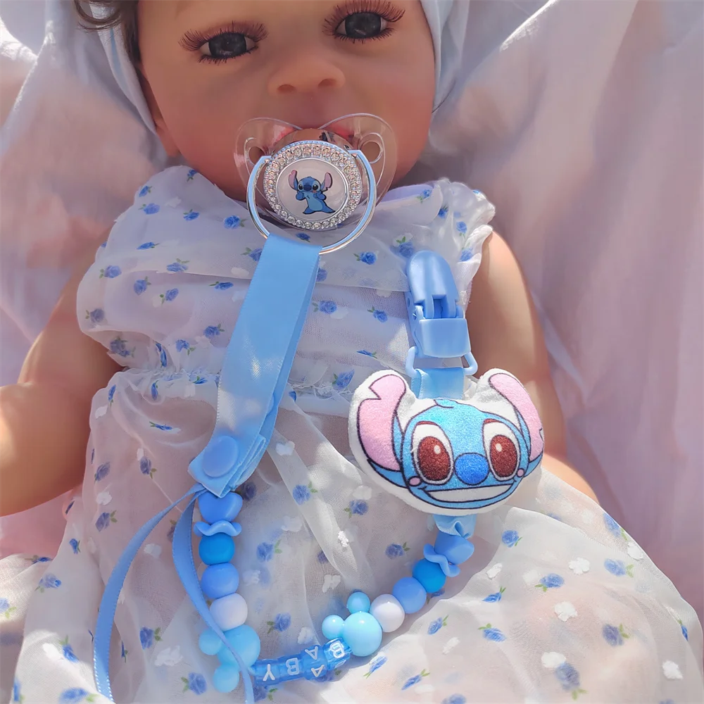 Stitch Anime White Amazing Silicone Dummy Personalized Stuffed Doll Handmade Holder Chain for Pacifier Boys Girls Birthday Gifts