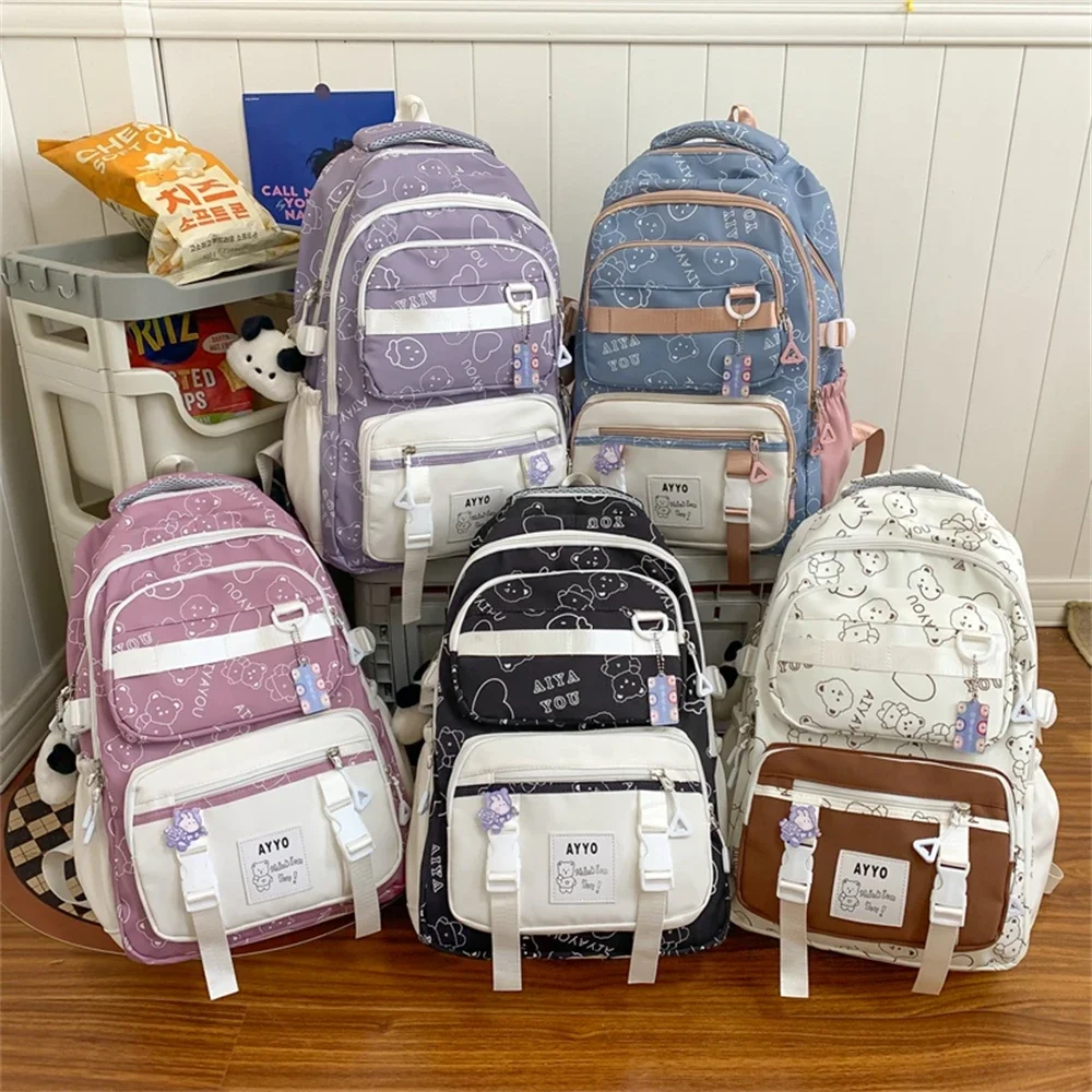 Women Candy Colored Nylon Backpack School Bag for Teen Girls Japanese Korean Rucksack Student Bookbags Cute Laptop Pack Mochila