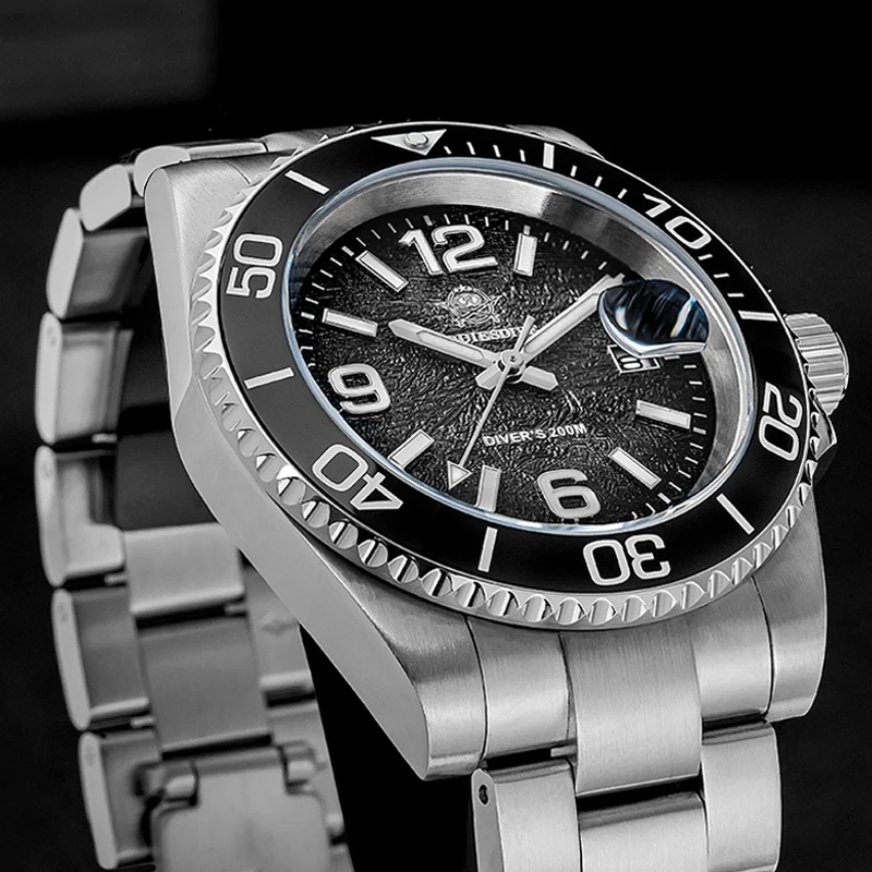 ADDIESDIVE AD2513 41mm Men's Diving Watch 200m Waterproof 316L Stainless Steel Quartz Wrist Watch Calendar BGW9 Super Luminous