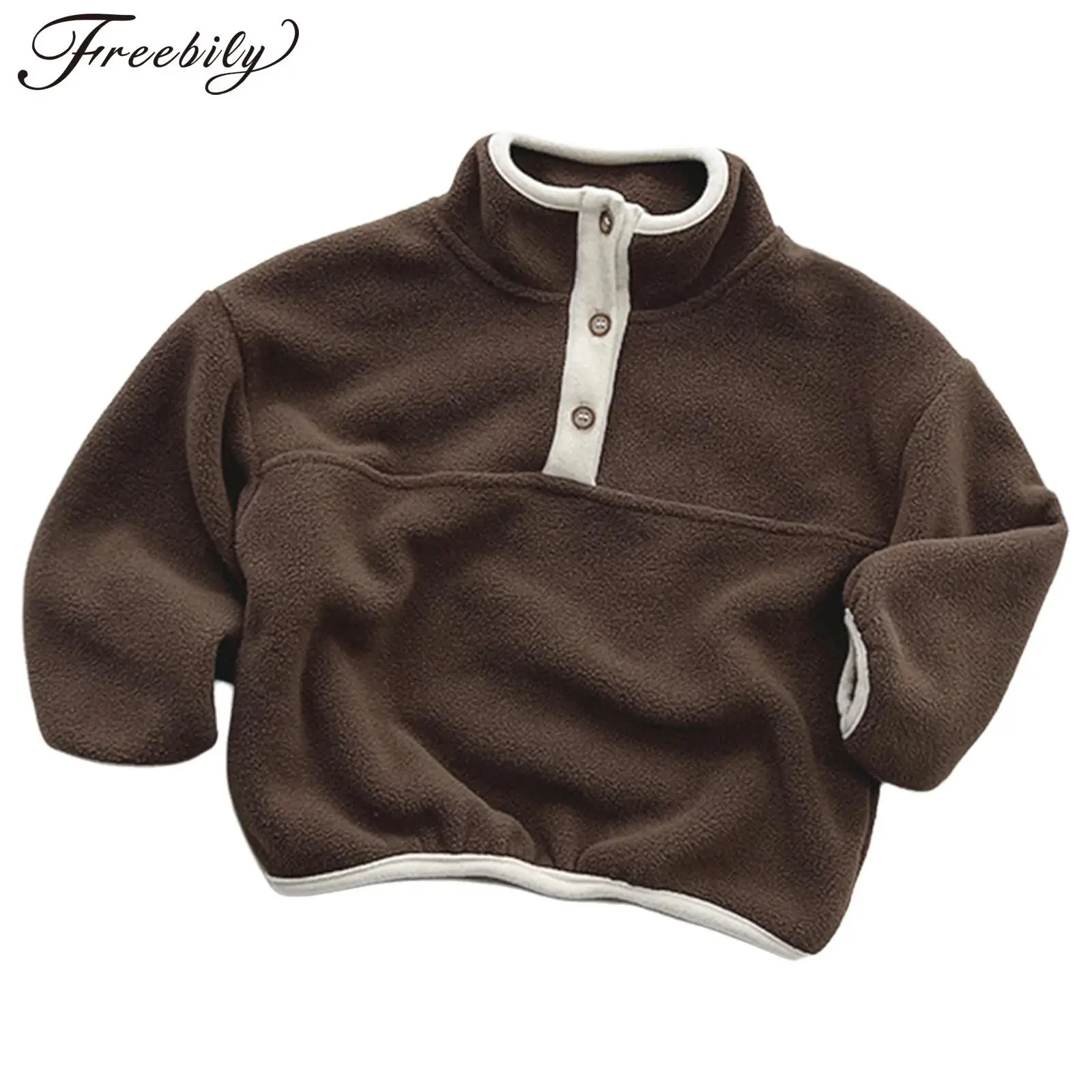 

Повседневный теплый флисовый свитшот для малышей, пуловер на пуговицах с длинными рукавами, топы, детская осенне-зимняя одежда для мальчиков и девочек, повседневная одежда
