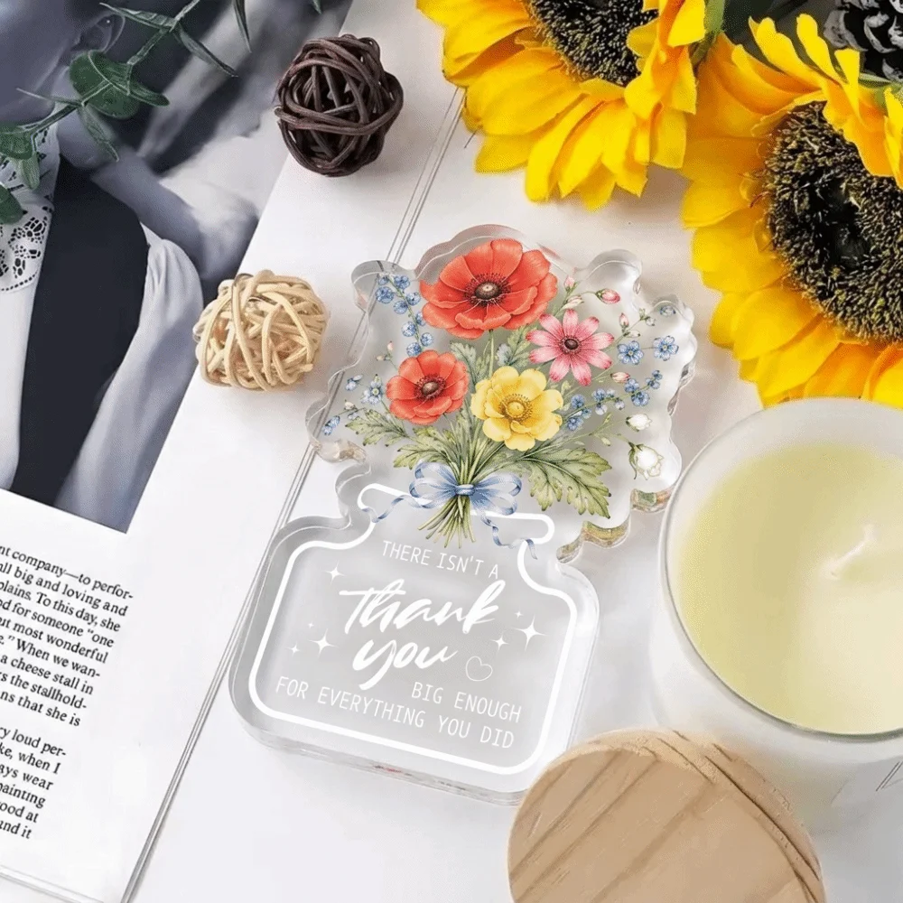 Festive 2D Flat Acrylic Desk Decor Clear Acrylic Floral Design Party Decoration Acrylic Plaque Sign Home Office