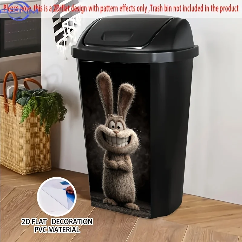 Self-Adhesive Dustbin Stickers - Funny Rabbit with Big Teeth Design, 14.57x32.28 Inch PVC Decorative Stickers for Home & Kitch