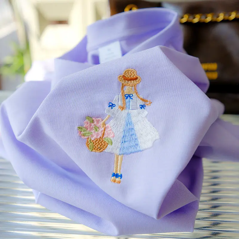 Picture 5: Women's Short Sleeve T-Shirt 100% Cotton Embroidered Flower Basket Girl White New Arrival 2026 Trending Stylish Casual Wear