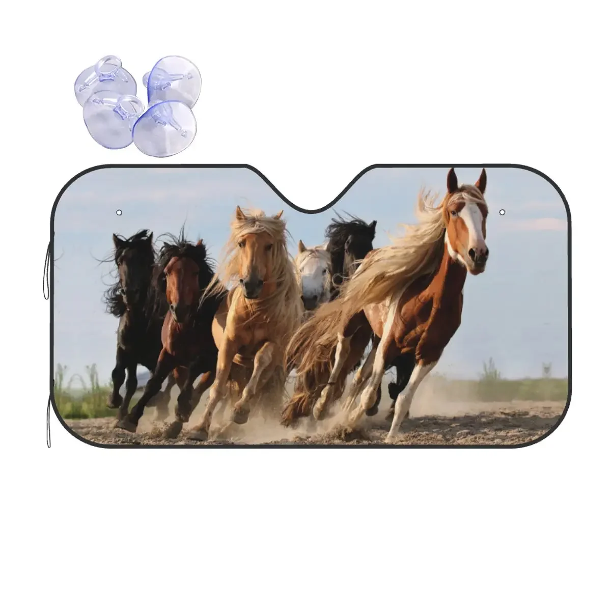 Horse Race Cute Sunshade Windscreen 70x130cm Galloping Animal Lovers Foils Sun Visor Sun Shade Protect