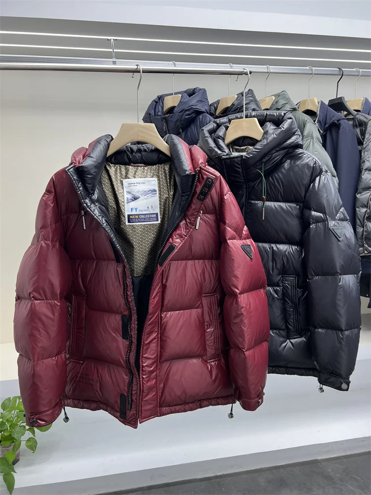 

Пуховое пальто Red Faion с капюшоном в стиле ретро, зимнее парное глянцевое стеганое пальто без талии, модная уличная одежда