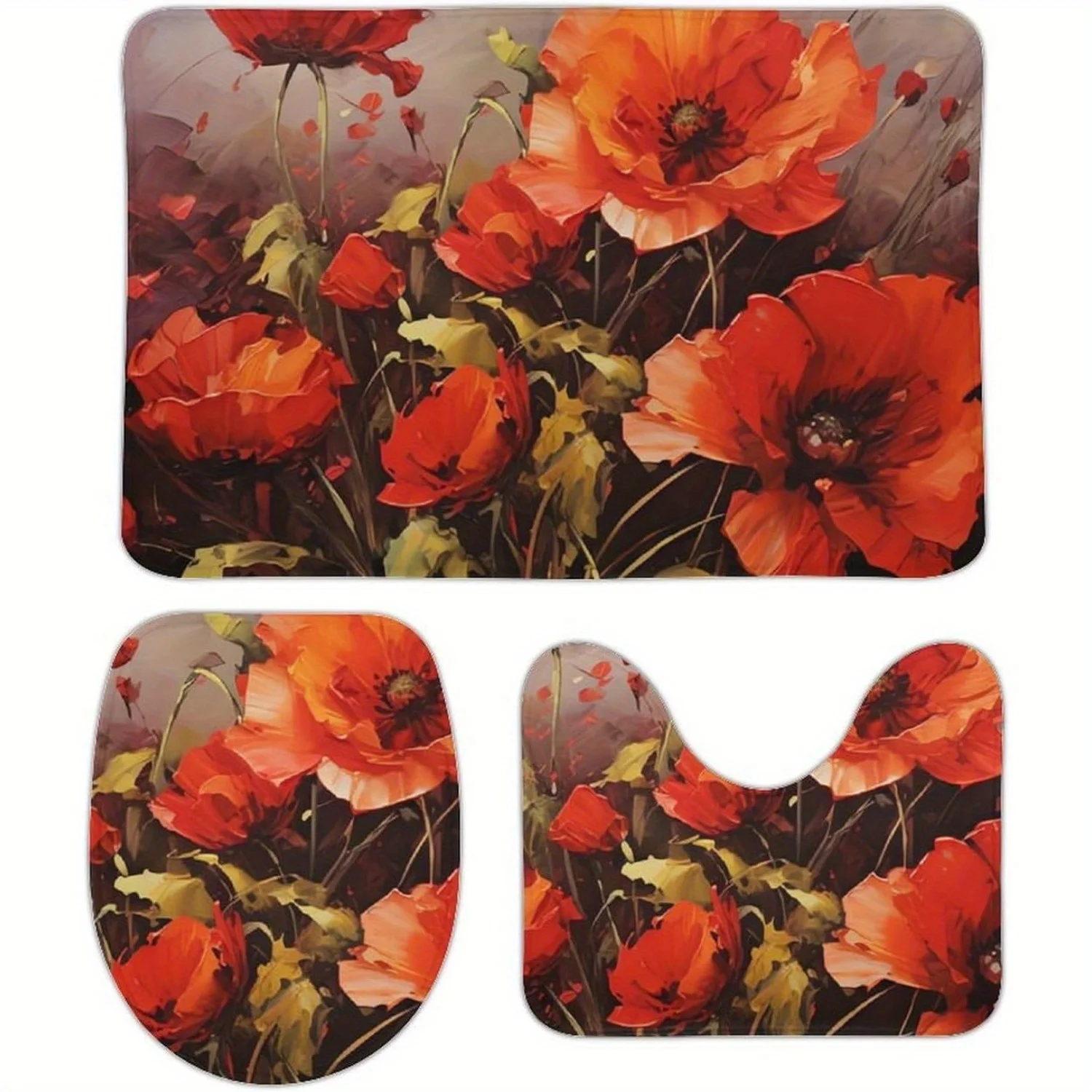 

Наборы ковриков для ванной комнаты на колесах, 3 шт., супервпитывающие коврики для ванной комнаты, набор масляной живописи, цветочный коврик для ванной, контурный коврик и крышка для унитаза, Was