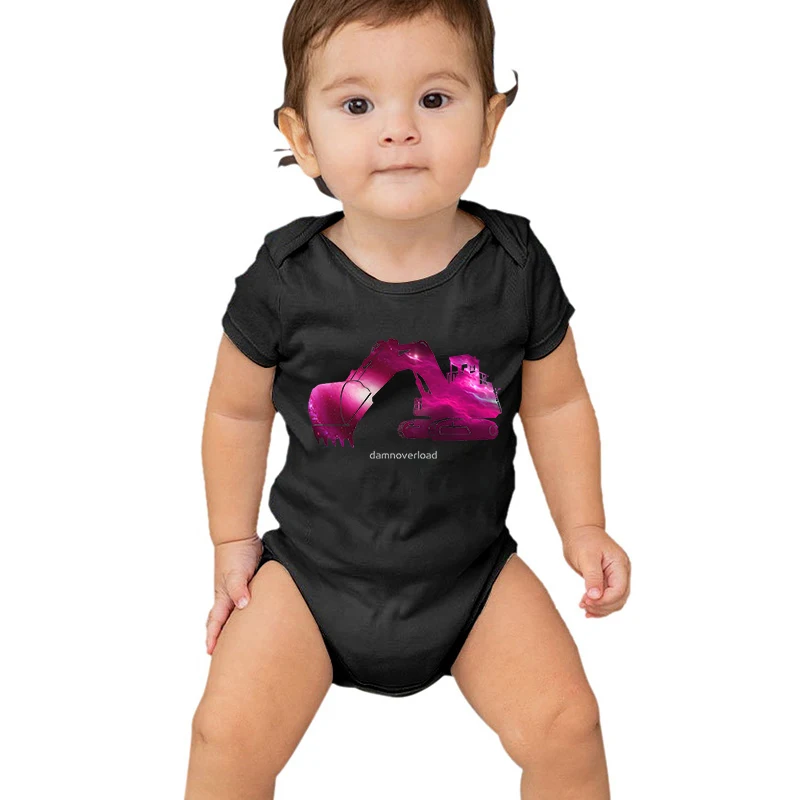 

Watercolor Excavator Funny Baby Clothes Short Sleeve Cotton Newborn Bodysuits 2024 Summer Boy Girl Funny Excavator Infant Romper