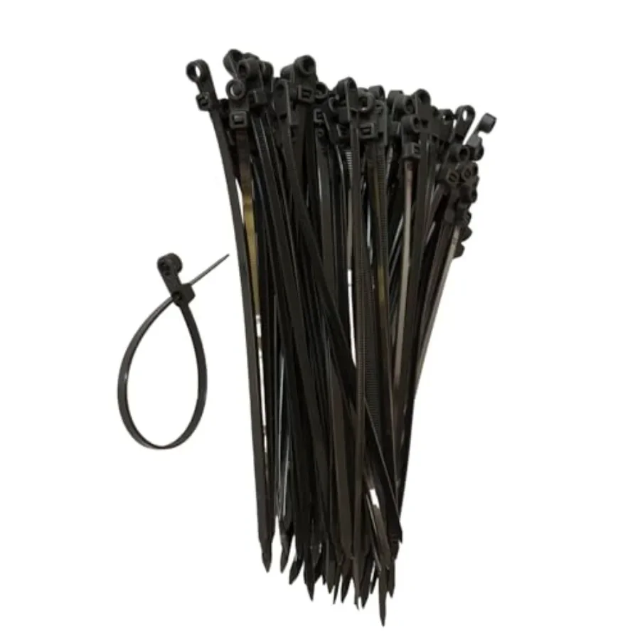 100Pcs Plastic Cable Ties with Screw Holes 8 Inch Self locking Cable Wire Ties for Indoor and Outdoor Basic Zip Ties 40 LBS-Bla