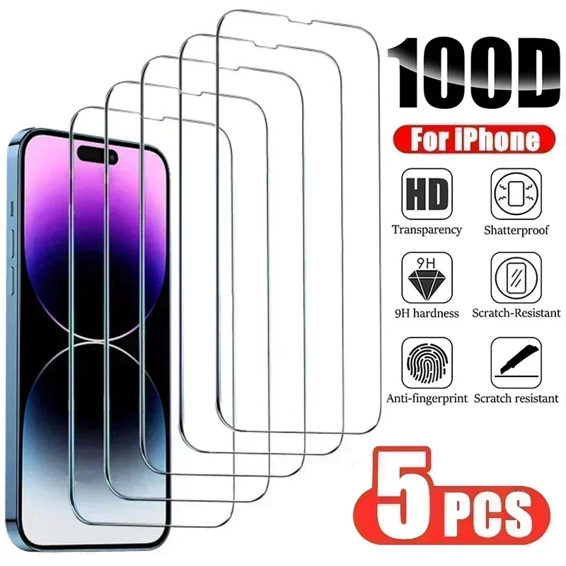 5Pcs Tempered Glass for IPhone 14 Pro Max 6 6S 7 8 14 Plus Screen Protector for IPhone 13 12 11 Pro Max Mini XR XS X SE Glass